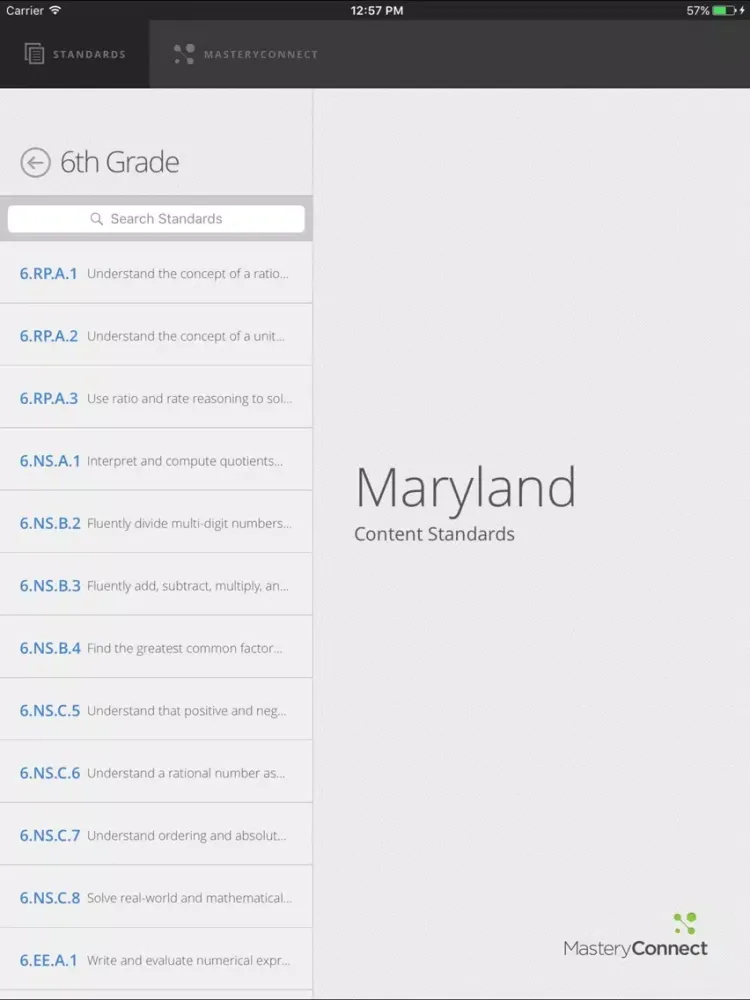 Captures d'écran de Maryland Content Standards iPad 