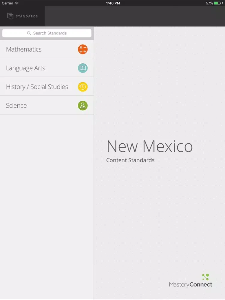 Ảnh chụp màn hình của New Mexico Content Standards iPad 