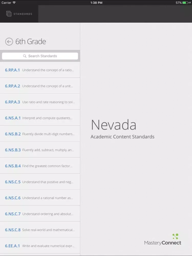 Capturas de tela do NV Academic Content Standards iPad 