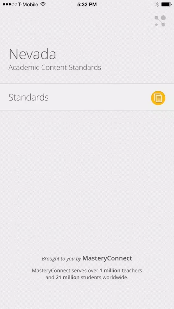Capturas de tela do NV Academic Content Standards