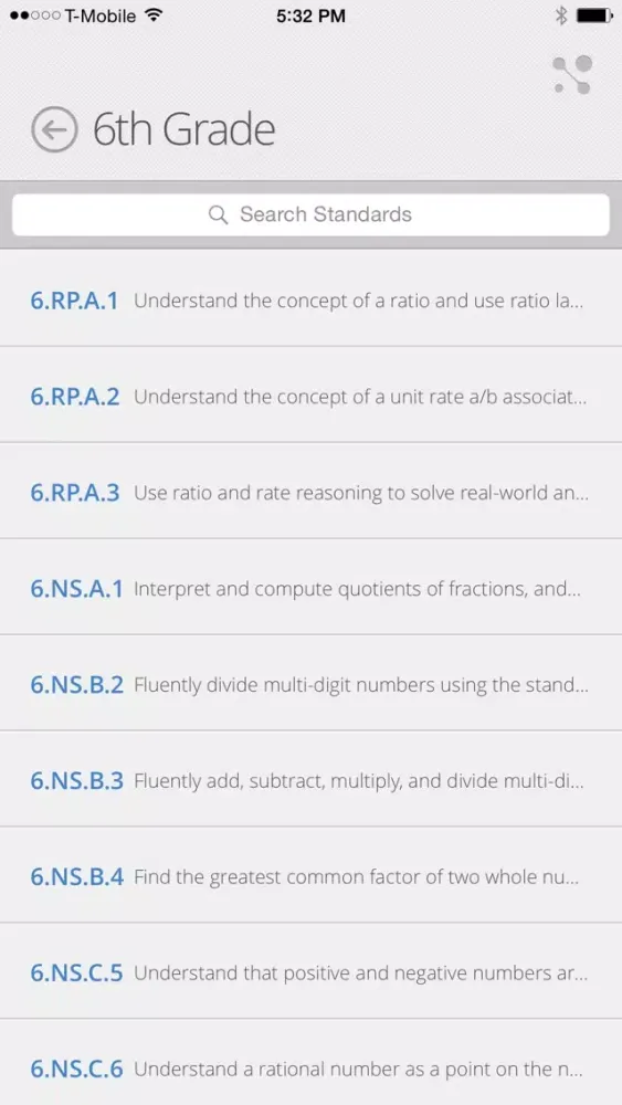 Capturas de tela do NV Academic Content Standards