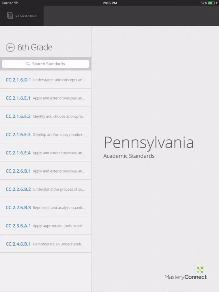 Zrzuty ekranu PA Academic Standards iPad 