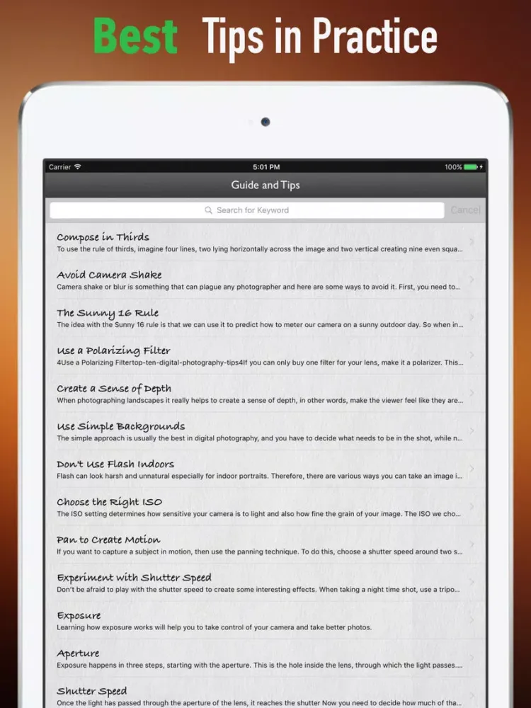Ảnh chụp màn hình của Photography for Beginner-Tips and Tutorials iPad 
