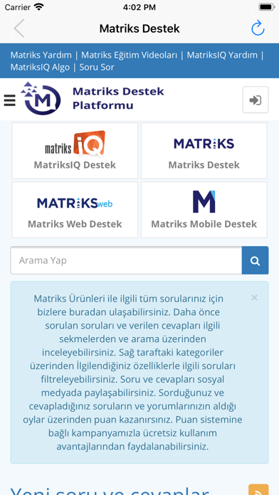 Matriks Destek Platformu Ekran Görüntüleri