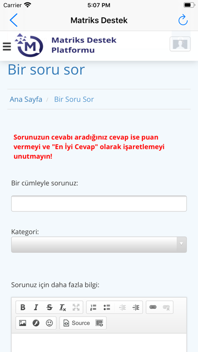 Matriks Destek Platformu Ekran Görüntüleri