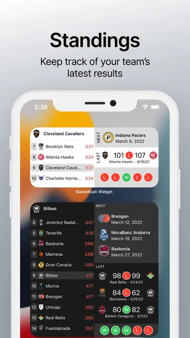 Standings - Basketball Widget سکرین شاٹس