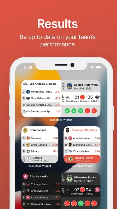 Standings - Basketball Widget سکرین شاٹس