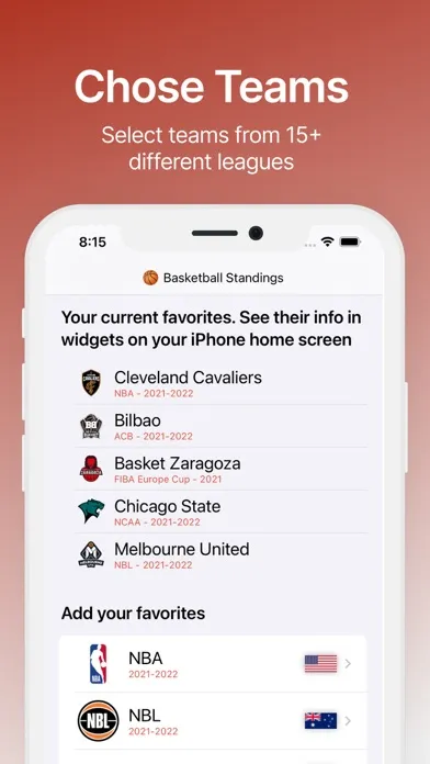 Standings - Basketball Widget سکرین شاٹس