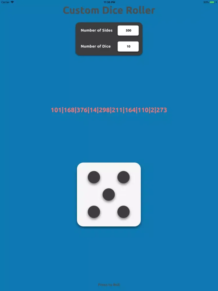 Tangkapan layar Custom Dice Roller iPad 