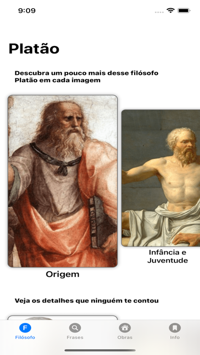 Capturas de tela do Platão App