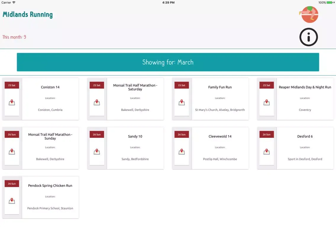 Tangkapan layar Midlands Running Events For Marathon UK Sports iPad 