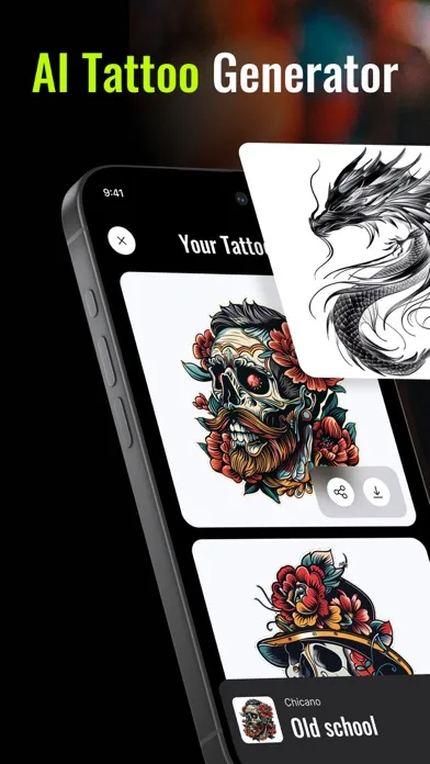 Capturas de tela do AI Tattoo Design Generator.