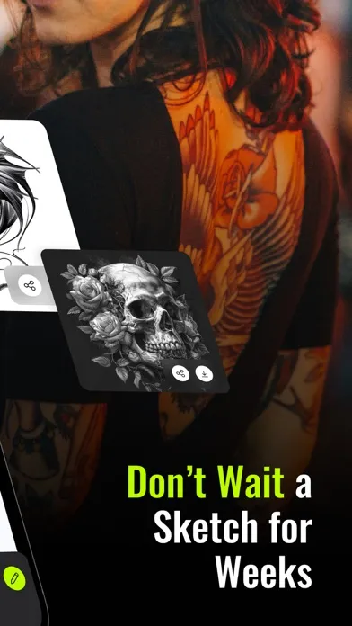 Capturas de tela do AI Tattoo Design Generator.