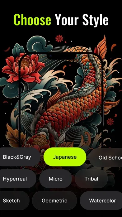 Capturas de tela do AI Tattoo Design Generator.
