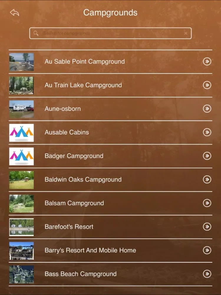 Tangkapan skrin Michigan Camping & RV Parks iPad 