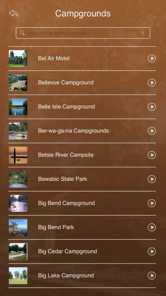 Tangkapan skrin Michigan Camping & RV Parks