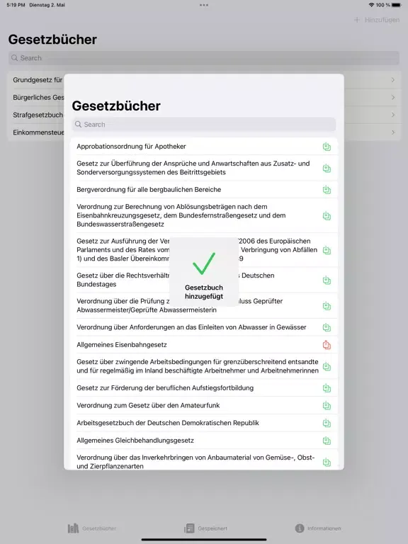 Ảnh chụp màn hình của Deutsche Gesetzbücher iPad 