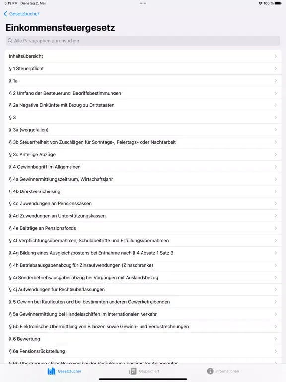 Ảnh chụp màn hình của Deutsche Gesetzbücher iPad 