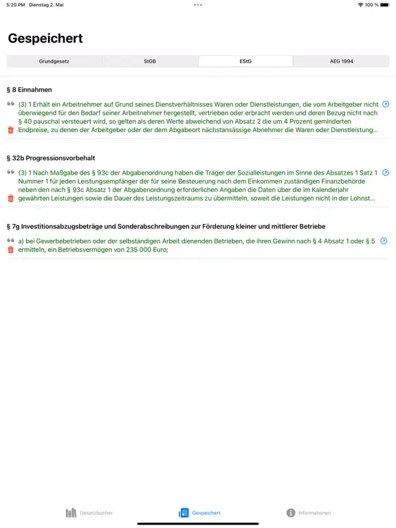 Ảnh chụp màn hình của Deutsche Gesetzbücher iPad 