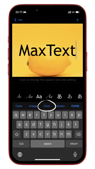 Tangkapan layar MaxText - full-screen / speech