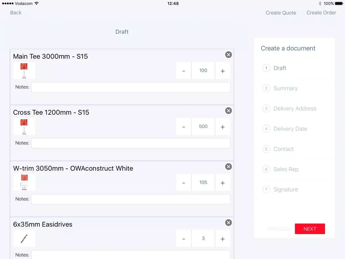 OWA Catalogue and Ordering App iPad  Screenshots