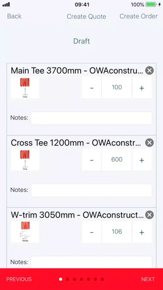 OWA Catalogue and Ordering App Screenshots