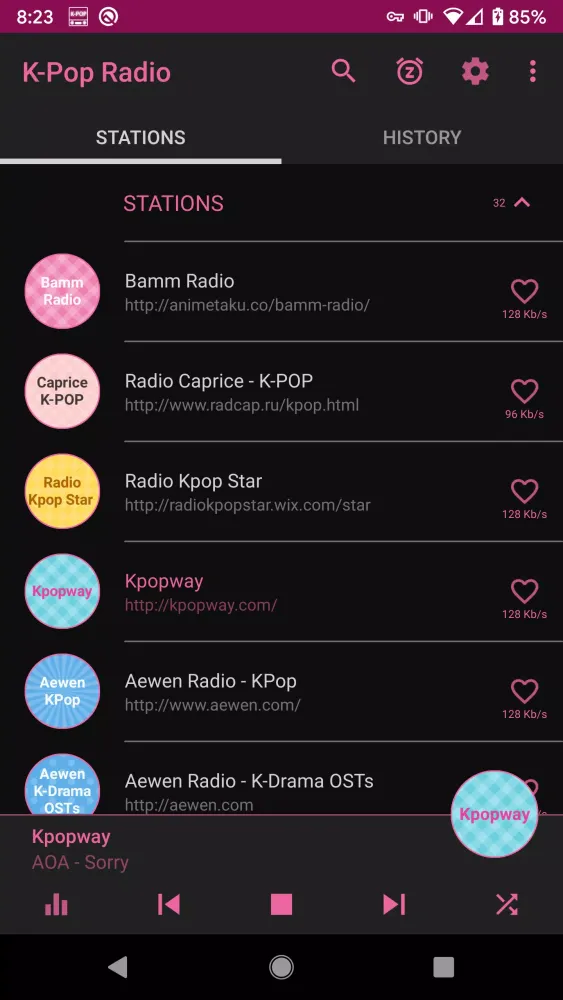 ภาพหน้าจอของ K-Pop Radio
