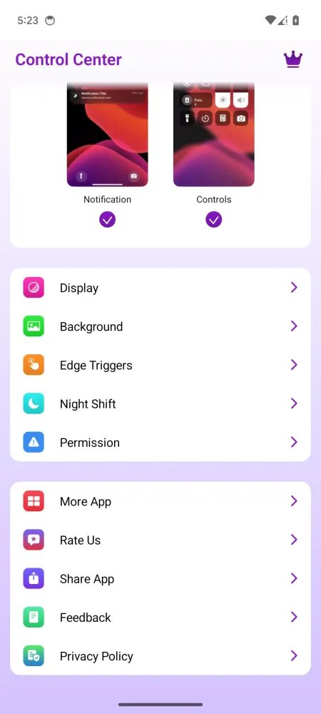 OS Style Control Center Screenshots