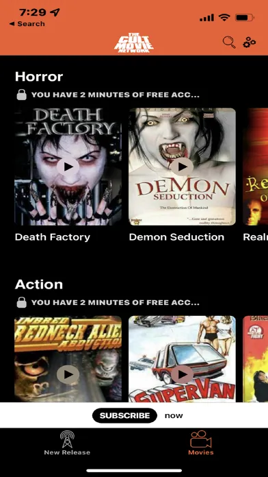 Capturas de tela do Cult Movie Network
