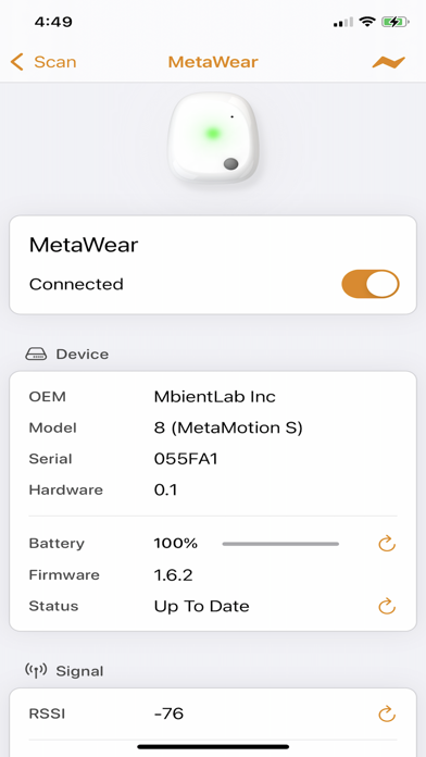 ภาพหน้าจอของ MetaWear