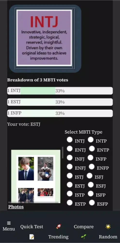 MBTI Database Screenshots