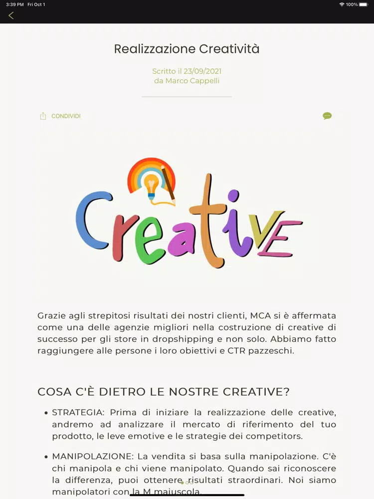 Tangkapan layar MCA - Marco Cappelli Agency iPad 