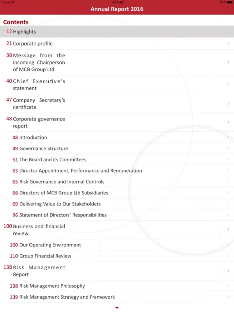 Capturas de pantalla de MCB Annual Report 2016 iPad 