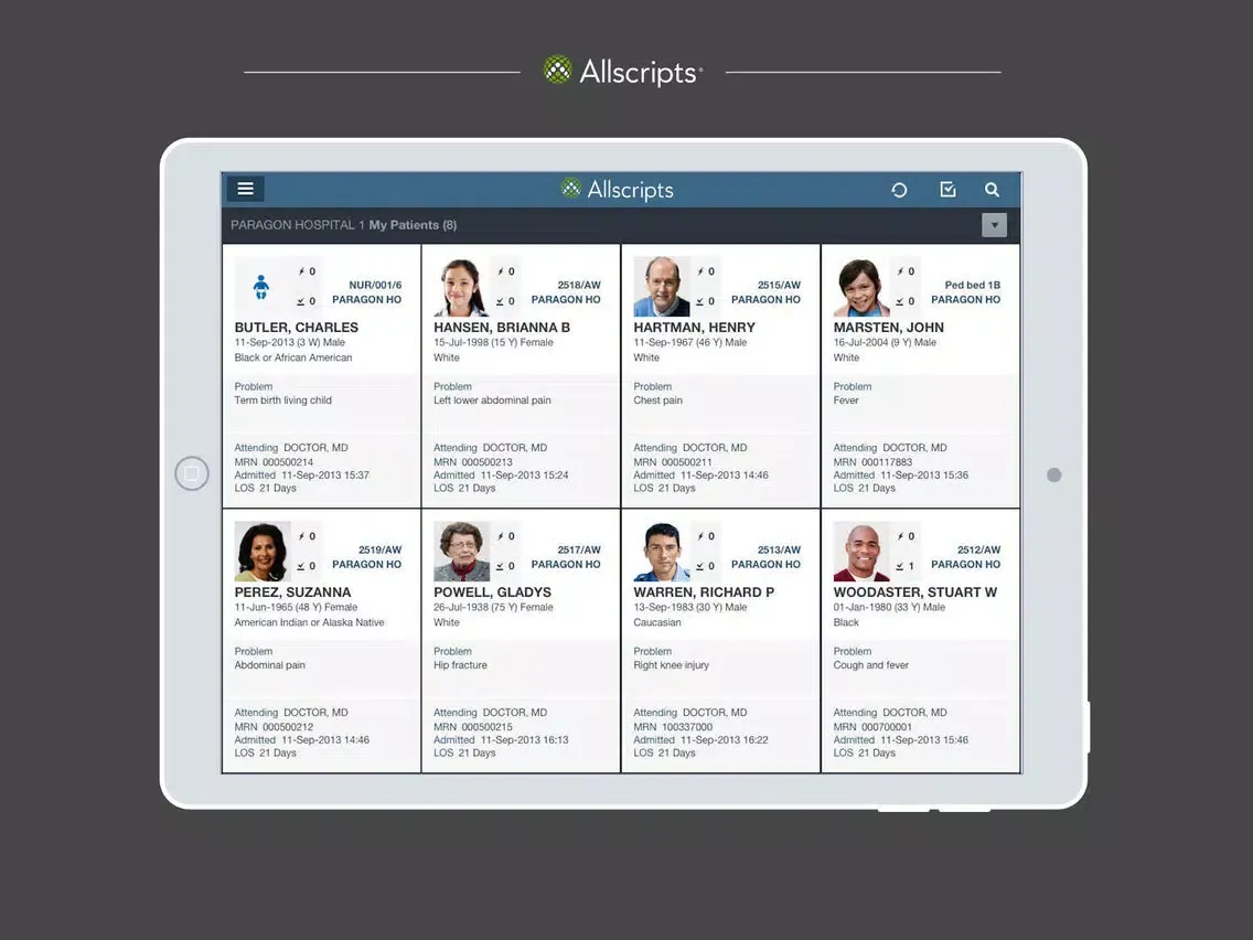 Ảnh chụp màn hình của Paragon Clinician Mobile iPad 