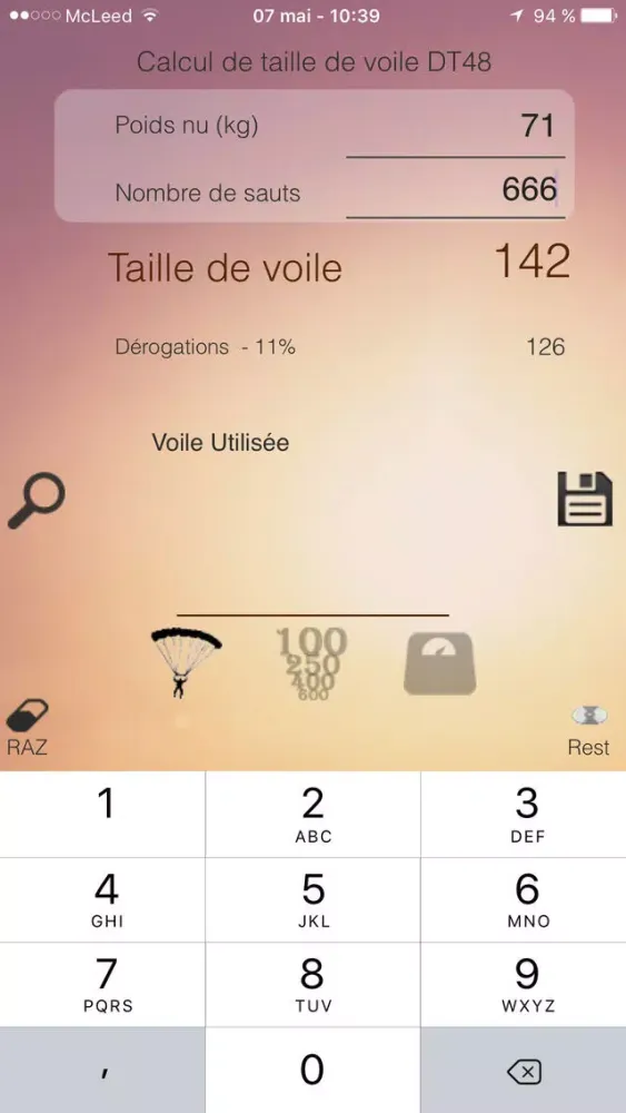 Zrzuty ekranu Calcul DT48 (ex DT46 basé sur FFP)