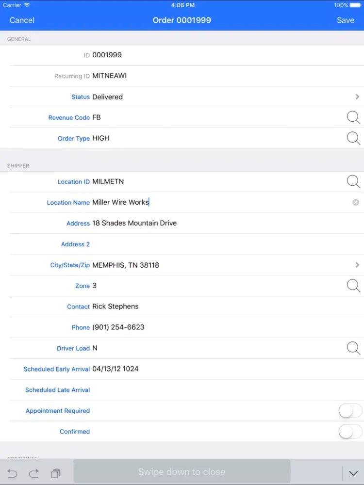 Tangkapan layar GIX Logistics Inc. iPad 