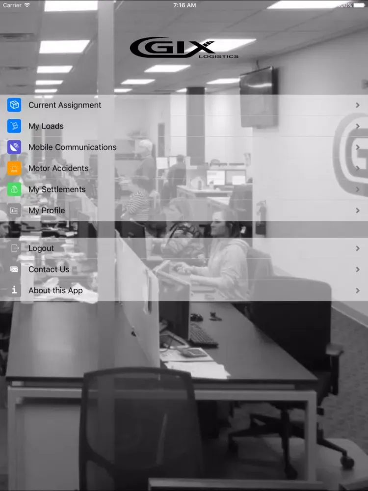 Tangkapan layar GIX Logistics Inc. iPad 