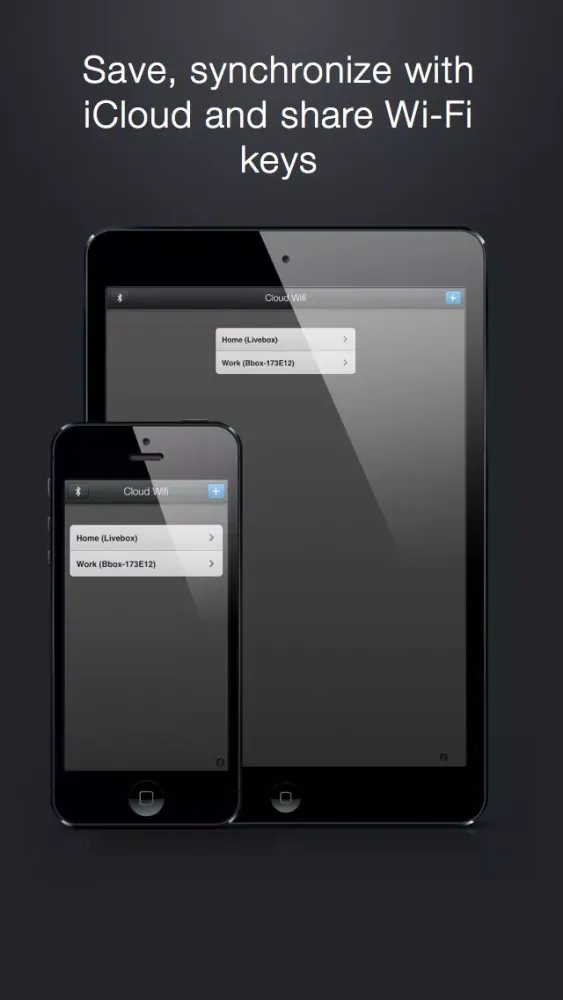 Cloud Wifi : save, sync with iCloud and share wifi keys by email, iMessage and bluetooth應用截圖