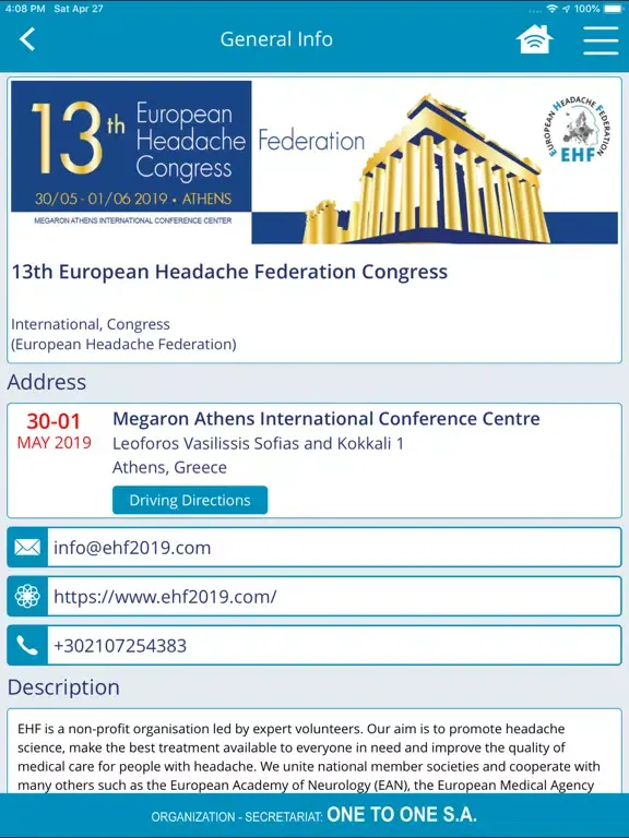 Capturas de tela do EHF Congress 2019 iPad 