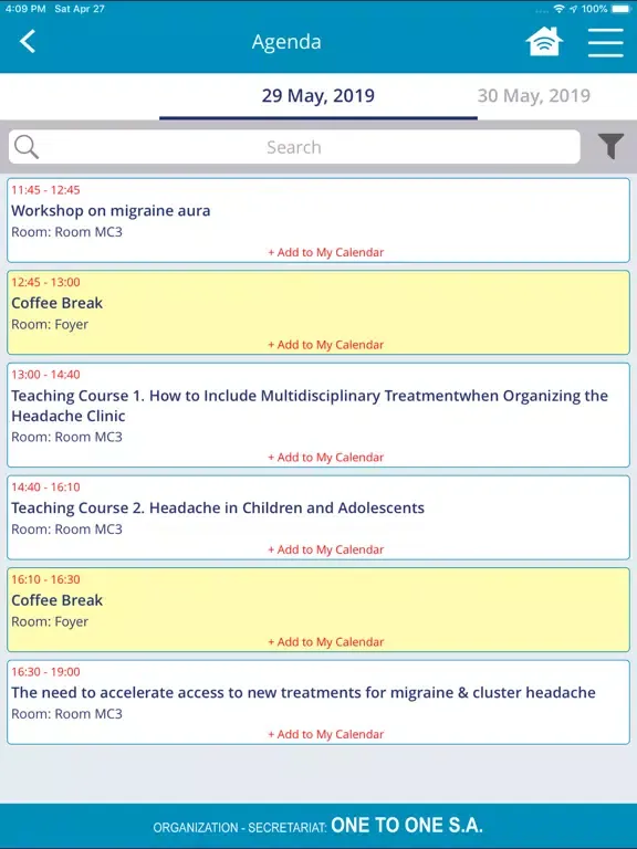 Capturas de tela do EHF Congress 2019 iPad 