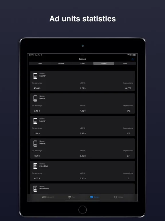 ภาพหน้าจอของ Ad Stat iPad 
