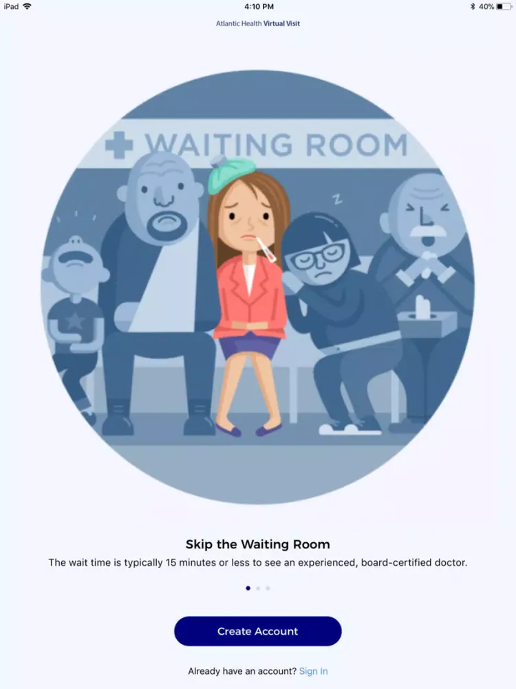 Ảnh chụp màn hình của Atlantic Health Virtual Visit iPad 