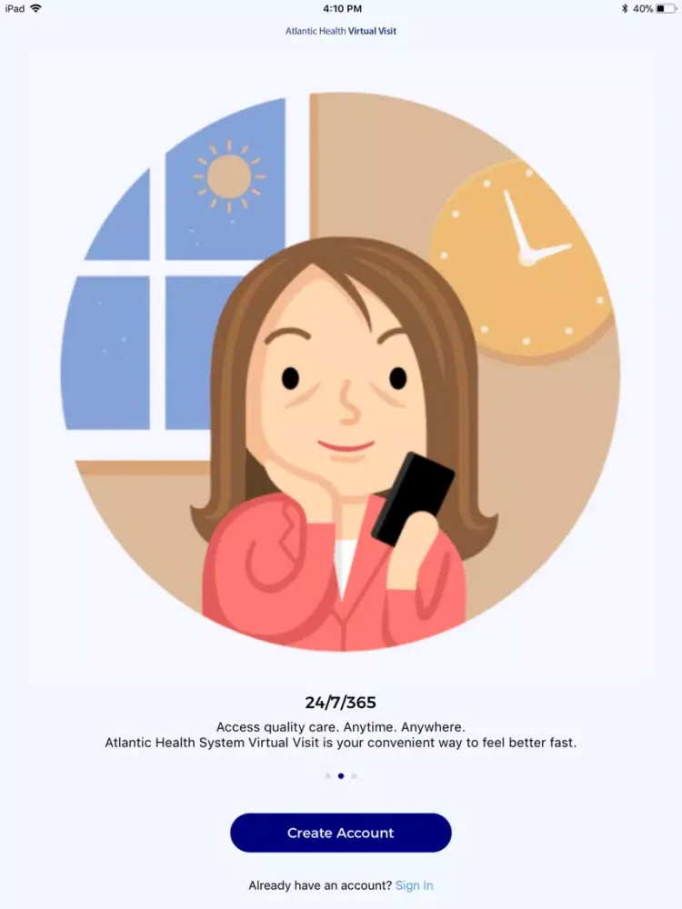 Ảnh chụp màn hình của Atlantic Health Virtual Visit iPad 