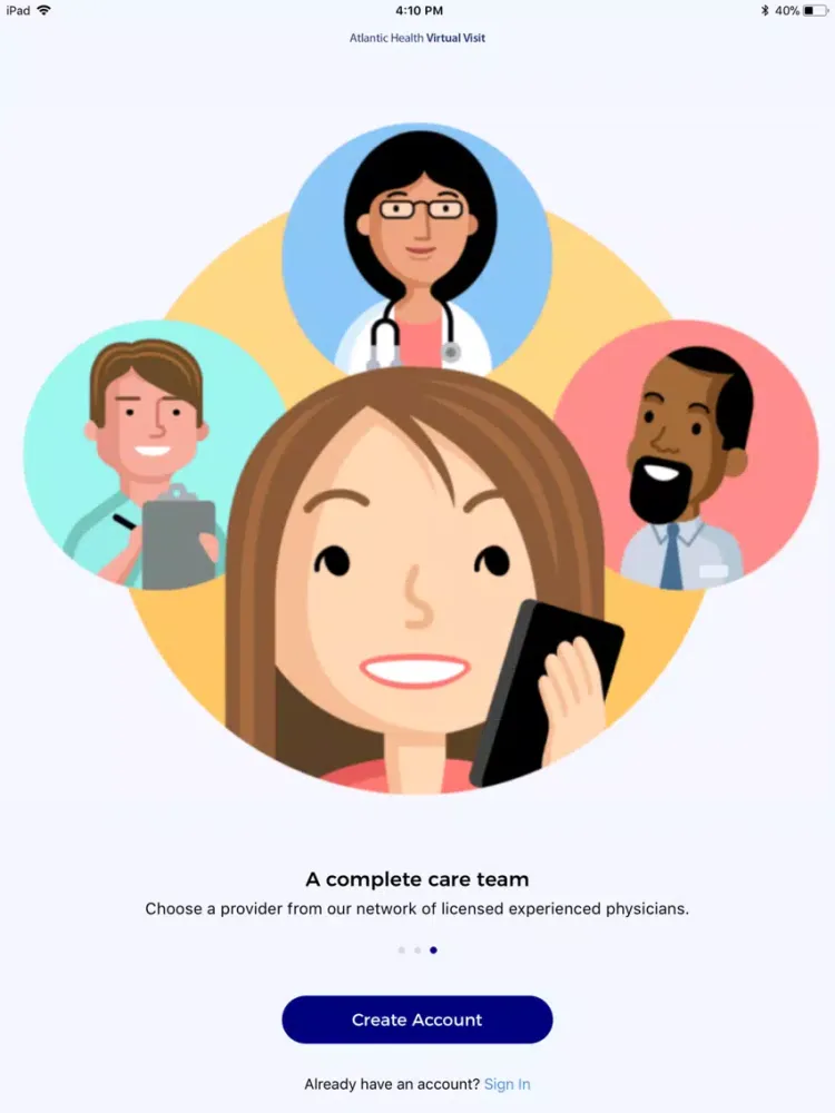 Ảnh chụp màn hình của Atlantic Health Virtual Visit iPad 