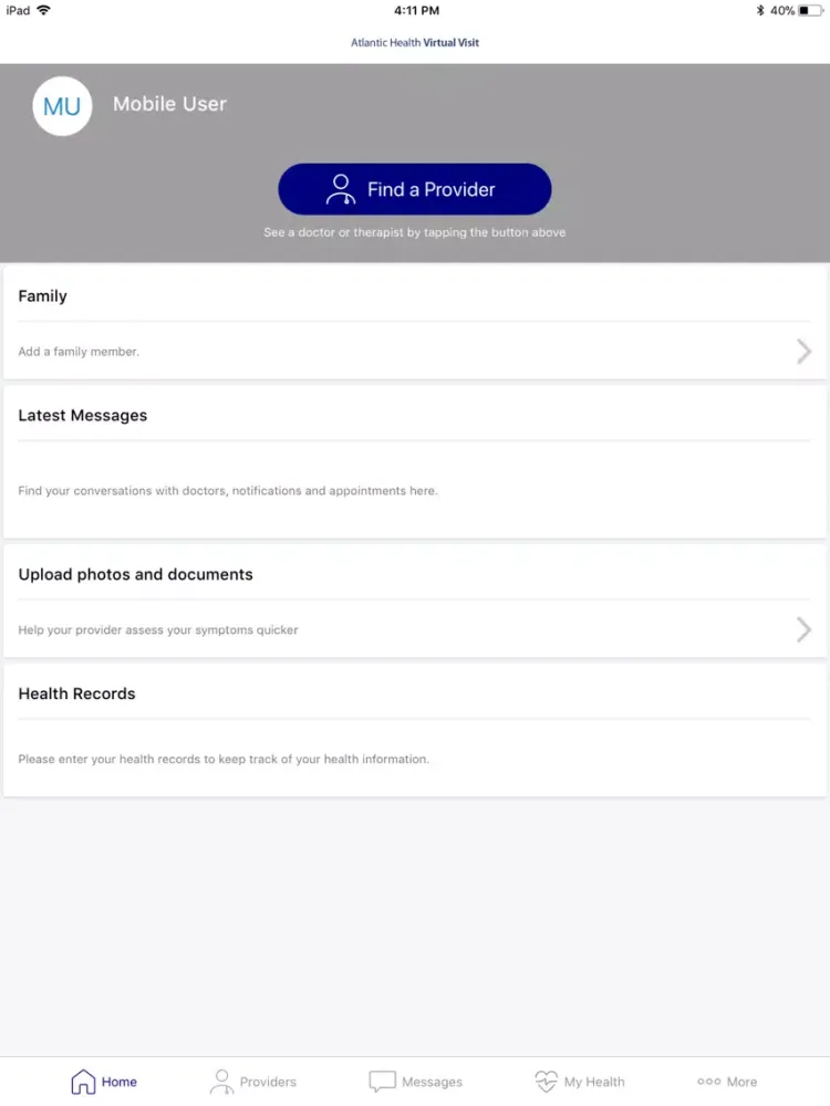 Ảnh chụp màn hình của Atlantic Health Virtual Visit iPad 
