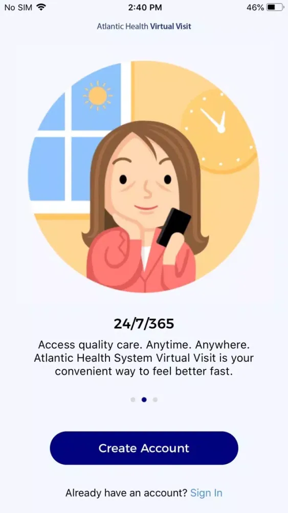 Ảnh chụp màn hình của Atlantic Health Virtual Visit