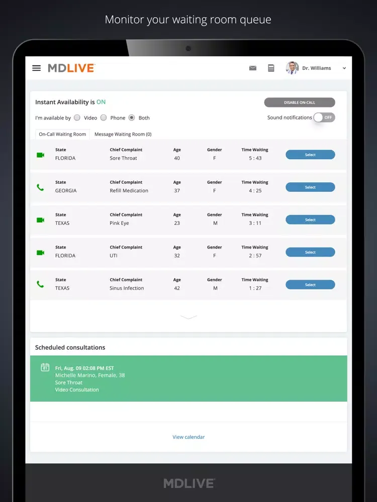 MDLIVE for Providers iPad  스크린샷