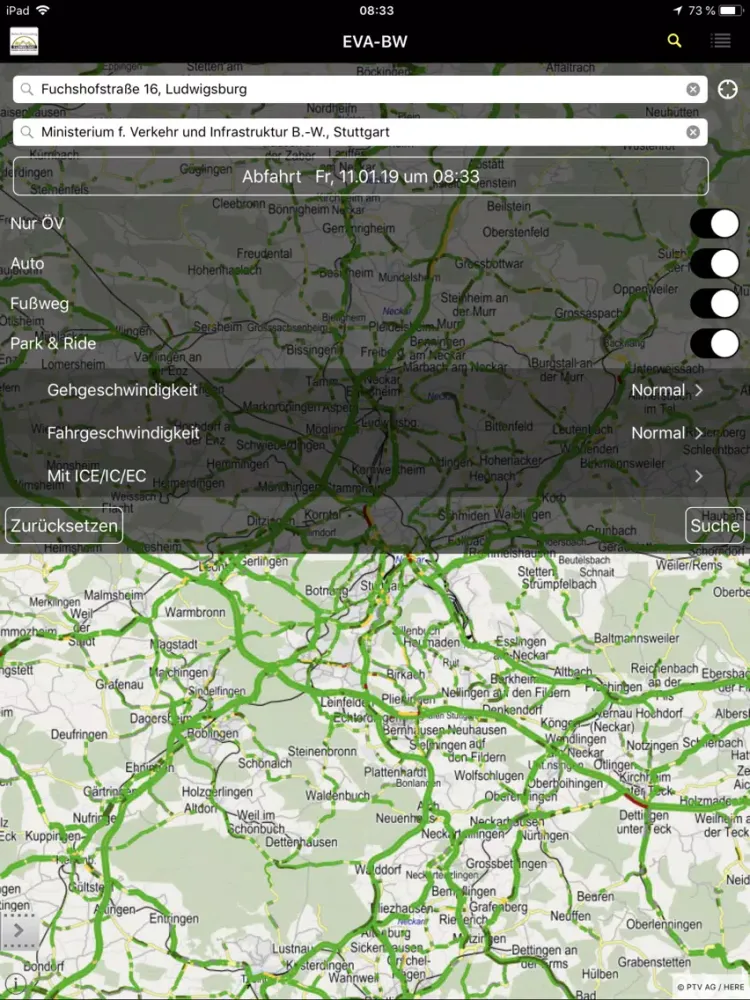 EVA-BW - Verkehrsauskunft iPad  스크린샷