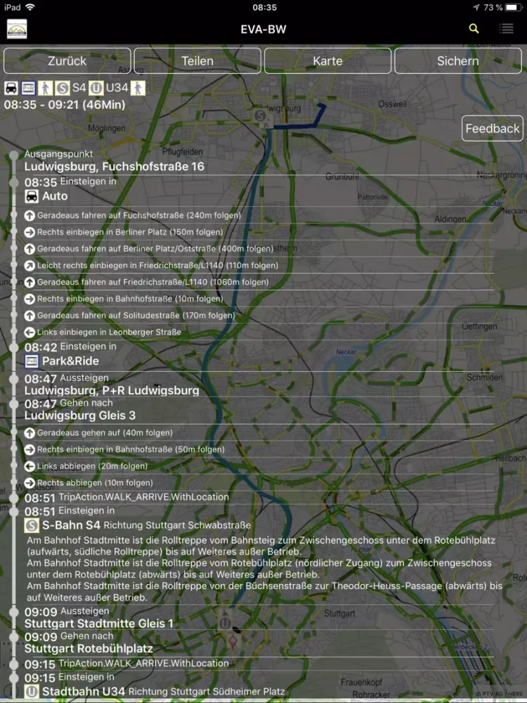 EVA-BW - Verkehrsauskunft iPad  스크린샷