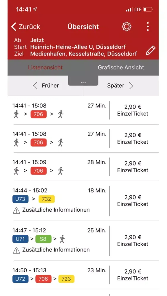 Rheinbahn Fahrplanauskunft Screenshots